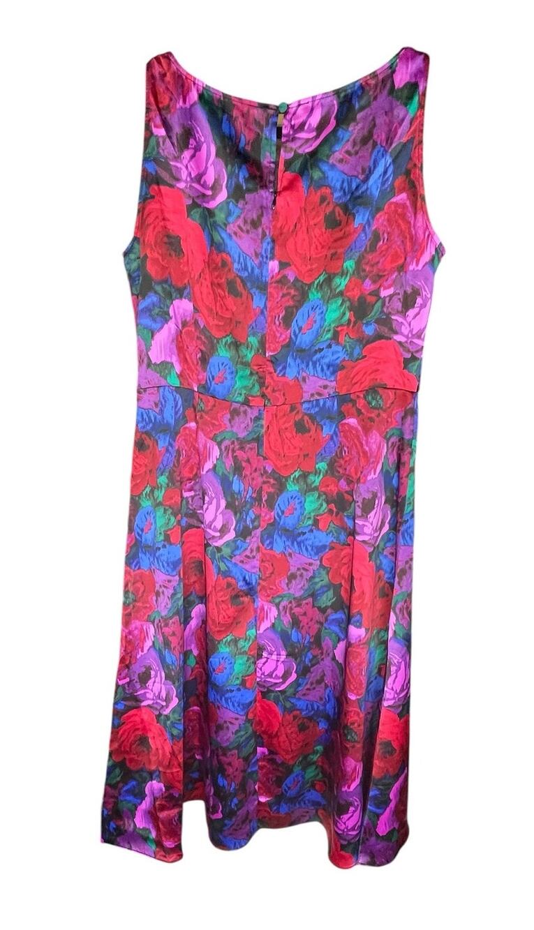 NWT Talbots Dress Satin Cowl Neck Fit and Flare Midi Cocktail Floral Size 10